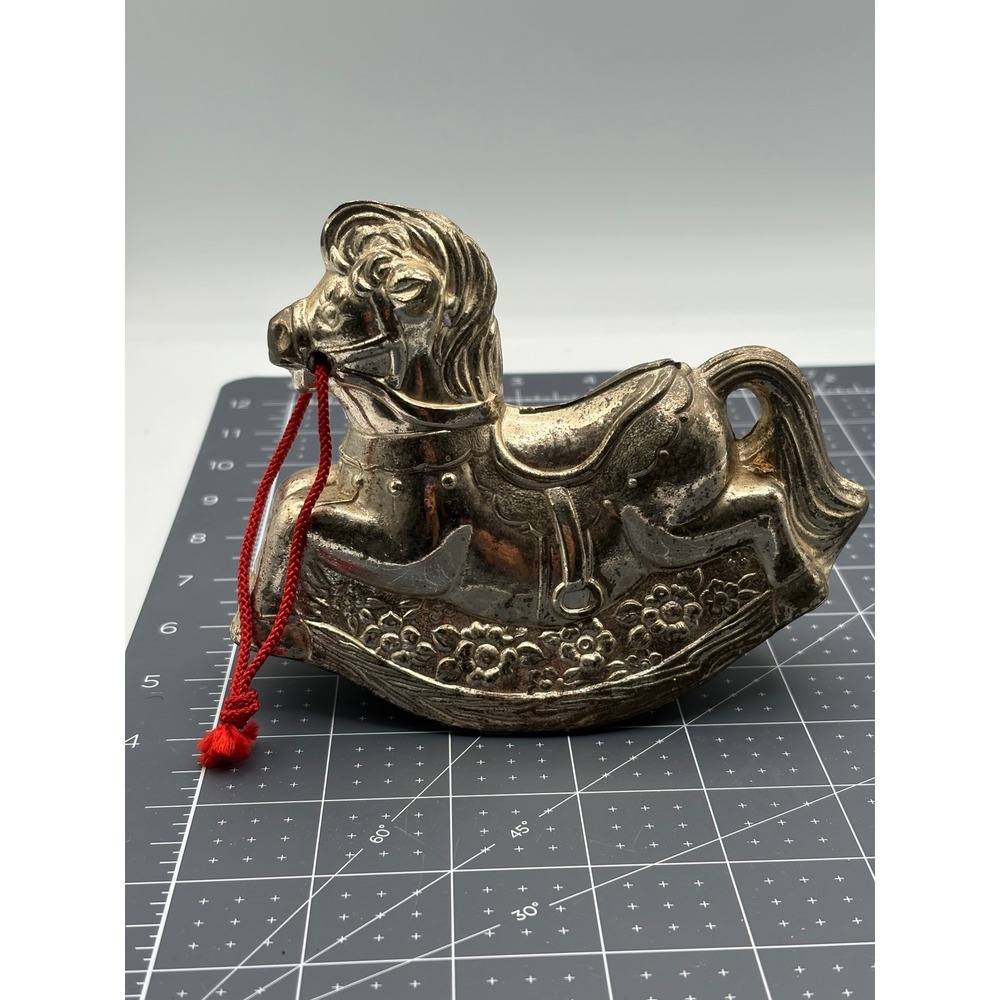 Vintage Leonard Silver Plate Rocking Horse Coin Bank Japan Nursery Decor Floral - Picture 3 of 5
